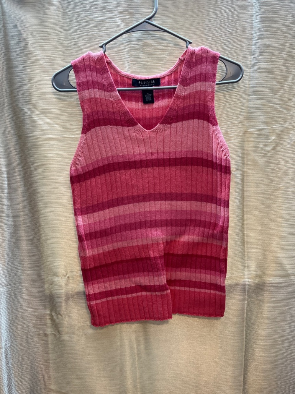 Pink Striped Ribbed V-Neck Tank Top
